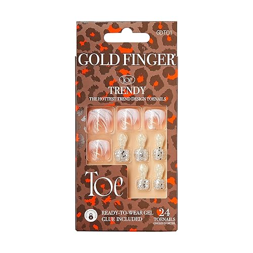 GoldFinger Press On Toenails Regular Fit White Glitter French Design, Squoval Shape, Long Lasting Nail Glue Included, Glue On Toe Nails (Perfect Beauty & Personal Care Goldfinger