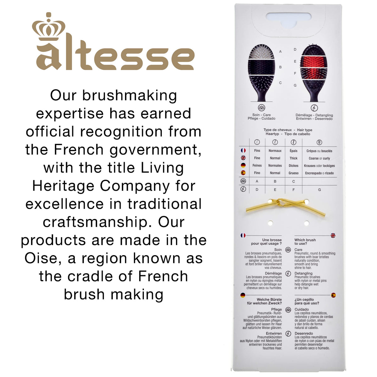 Altesse 2454 Narrow Natural Bristle Hair Brush Styling Brush with 4 Rows of Boar Bristle Hair Brush Large Flat Black Handle. Stiff Bristle Hair Brush