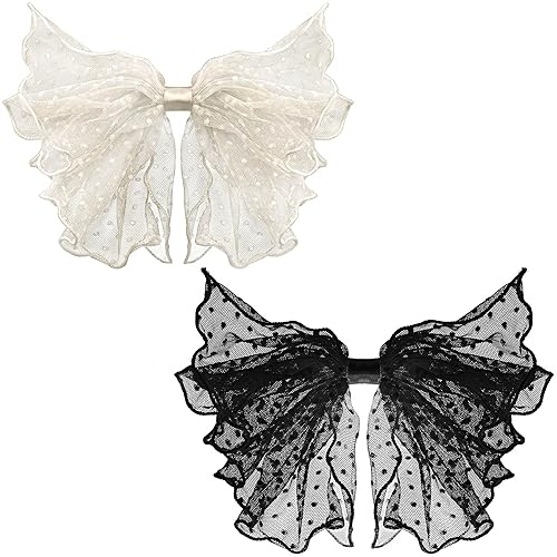 OIIKI 2 Pack Korean-Style Lace Mesh Barrette Hair Clips, Breathable Flower Dot Clips for Wedding, Party, Valentine's Day (Black, White) Beauty & Personal Care OIIKI