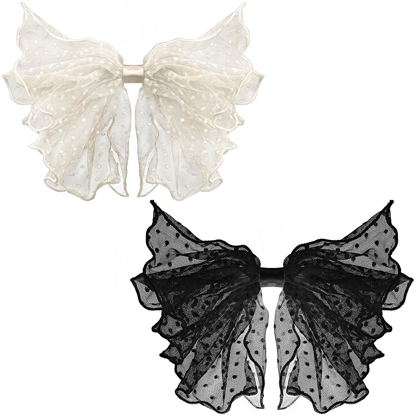 OIIKI 2 Pack Korean-Style Lace Mesh Barrette Hair Clips, Breathable Flower Dot Clips for Wedding, Party, Valentine's Day (Black, White) Beauty & Personal Care OIIKI