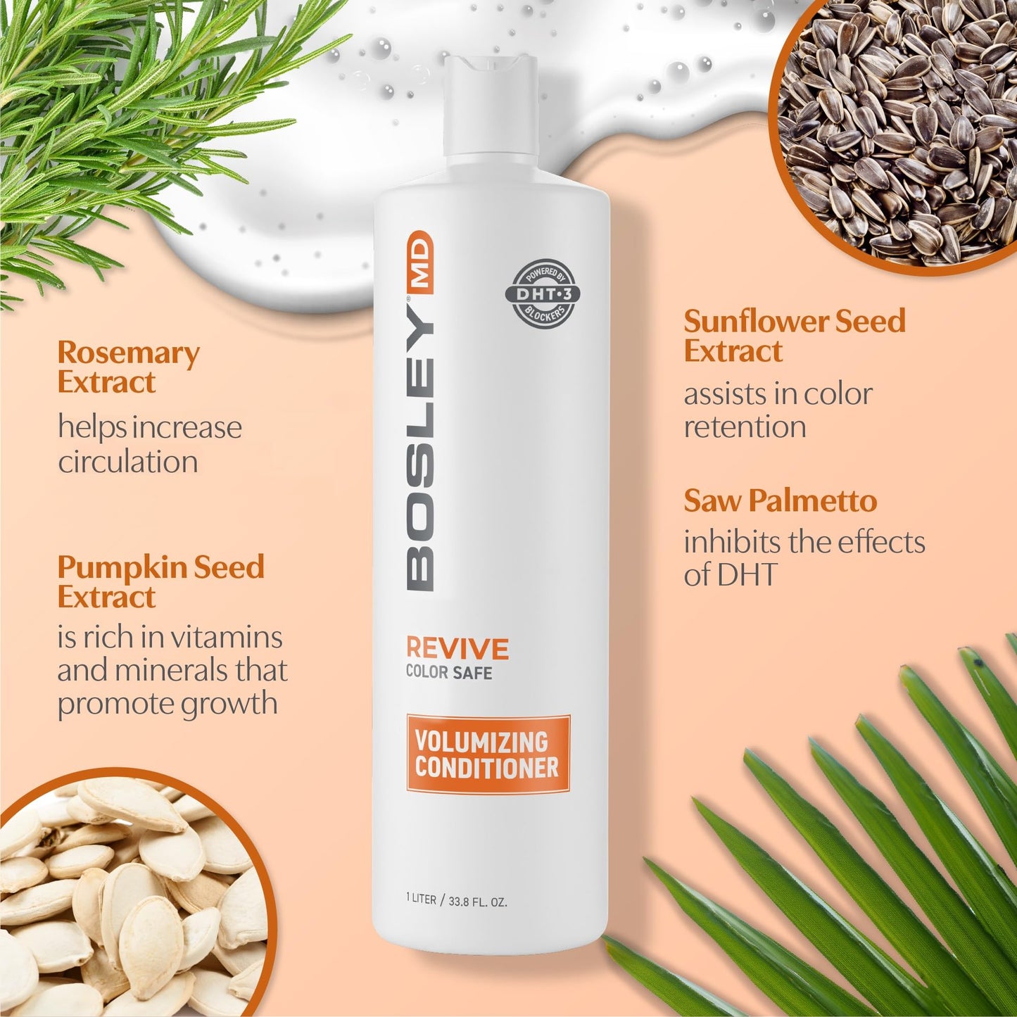 BosRevive Volumizing Conditioner for Thinning, Color/Chemically-Treated Hair - DHT Blocker, Sulfate-Free, Vegan, Biotin, Saw Palmetto & Rosemary Beauty & Personal Care BosleyMD