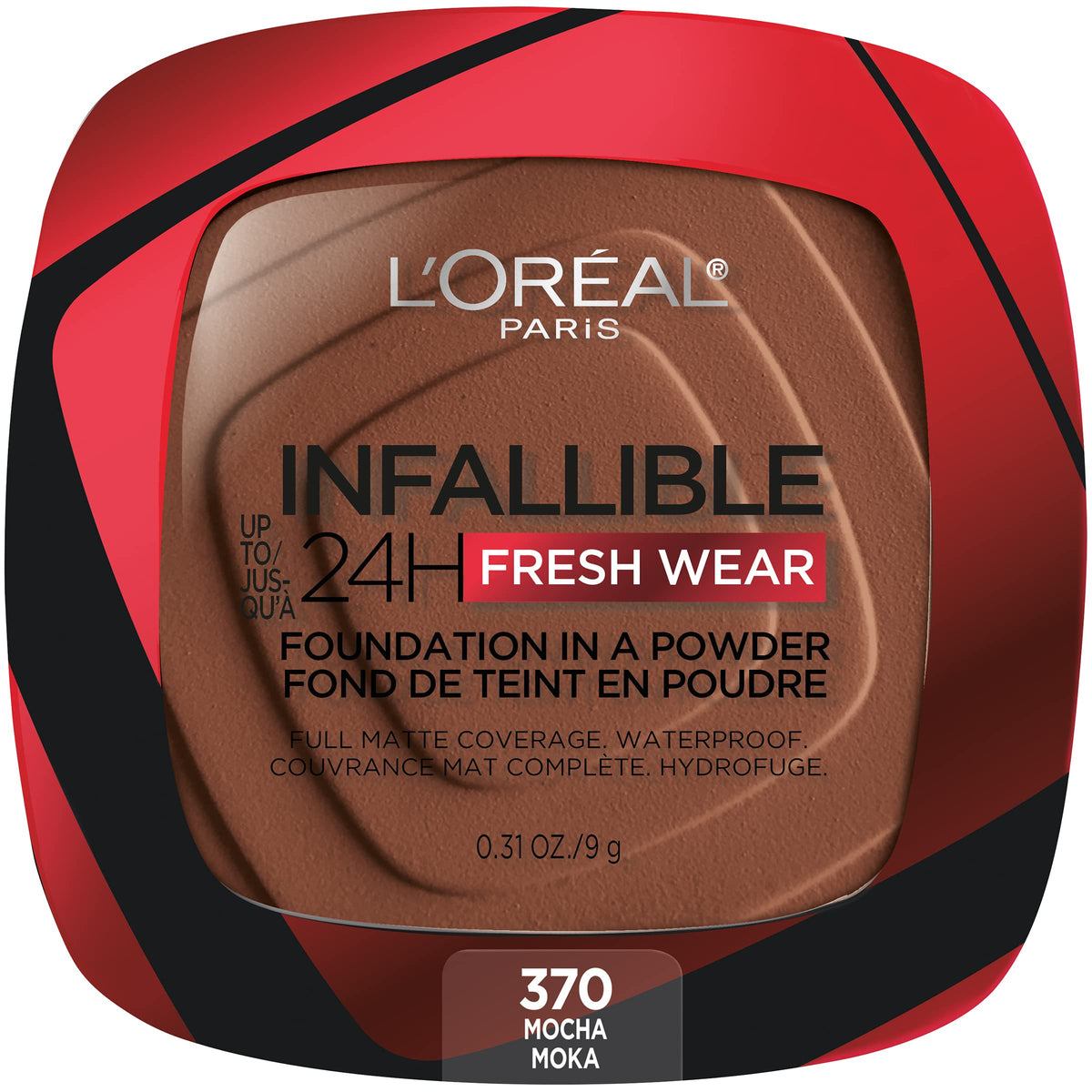 L'Oreal Paris Makeup Infallible Fresh Wear Foundation in a Powder, Up to 24H Wear, Waterproof, Mocha, 0.31 oz. (Packaging May Vary)