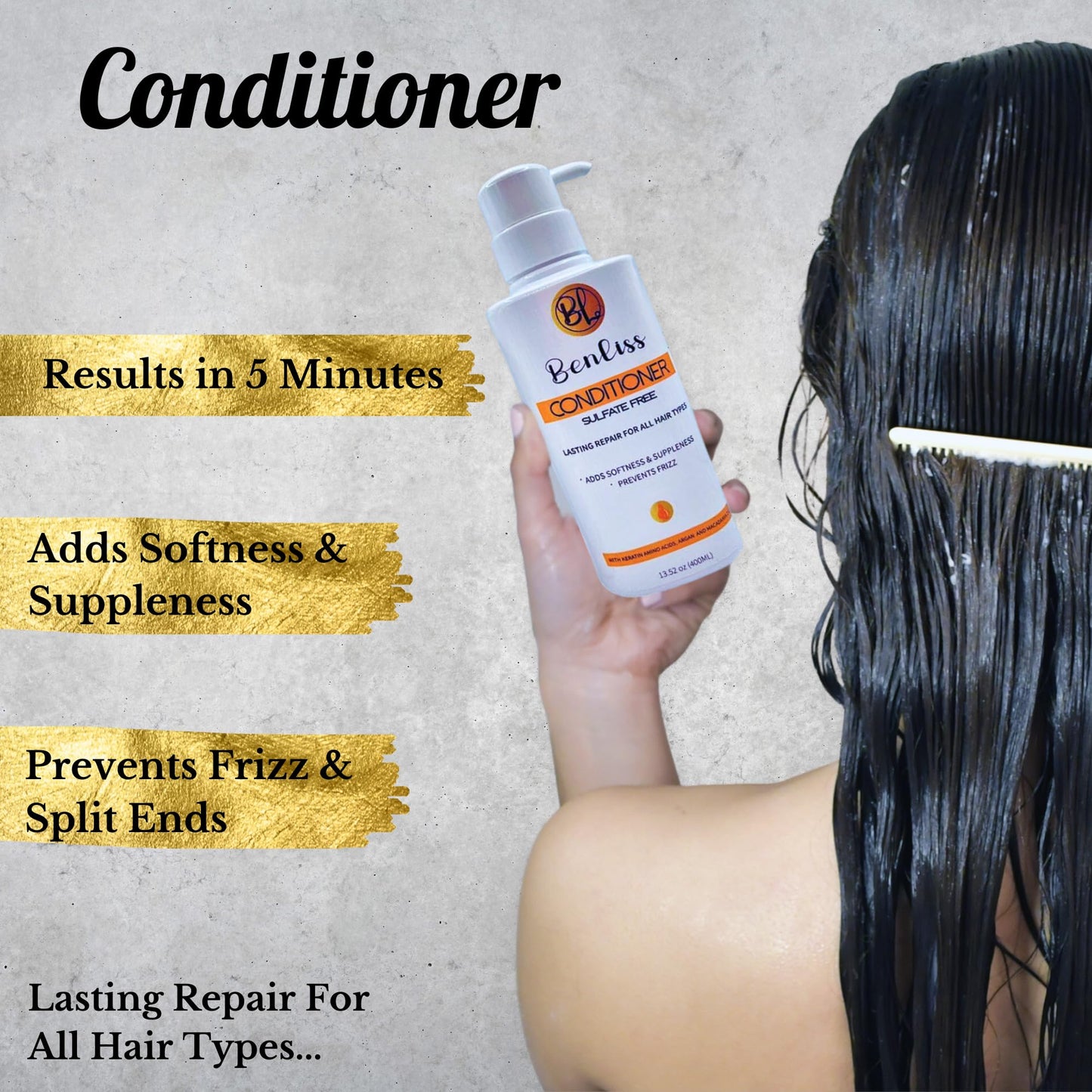 Benliss Shampoo and Conditioner Set With Argan and Macadamia Oil- Sulfate Free - For Straight, Curly, Frizzy, Dry - Hair Repair for Damaged Hair Beauty & Personal Care Benliss