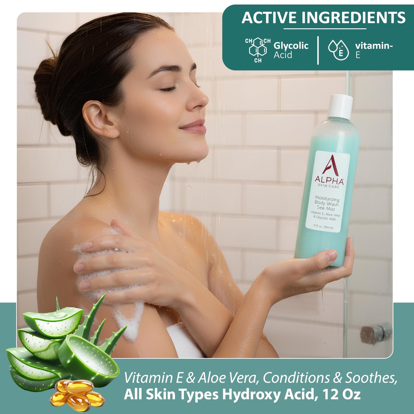 Alpha Skin Care Moisturizing Body Wash, Gentle Soap-Free Anti-Aging Formula, Glycolic AHA, Vitamin E & Aloe Vera, Conditions & Soothes, All Skin Types Beauty & Personal Care Alpha