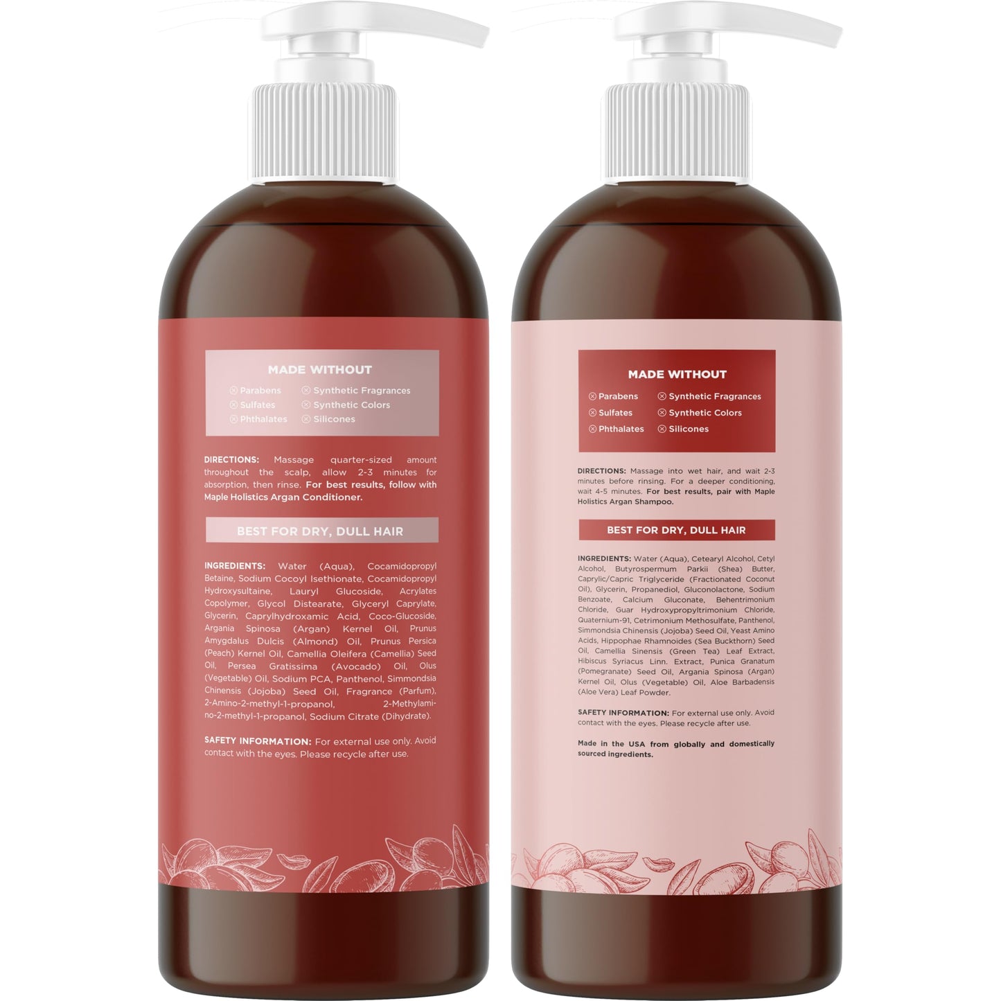 Argan Oil Shampoo and Conditioner for Dry Hair - Paraben and Sulfate Free Shampoo and Conditioner Set for Dry Hair Frizz Curl Care and Split Ends Beauty & Personal Care Maple Holistics