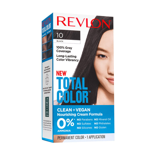 Revlon Permanent Hair Color, Permanent Hair Dye, Total Color with 100% Gray Coverage, Clean & Vegan, 10 Black, 10.2 Oz Beauty & Personal Care REVLON