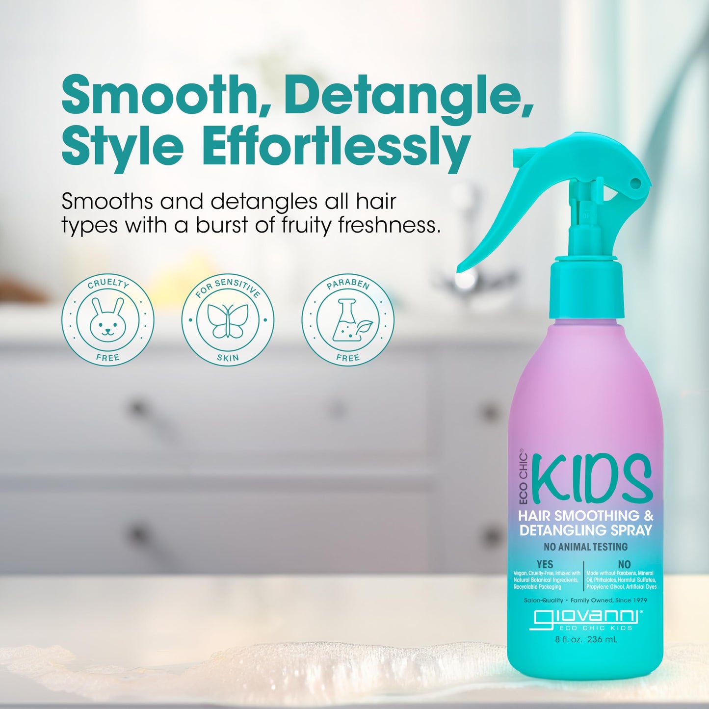 Eco Chic KIDs Hair Smoothing & Detangling Spray - Detangler Spray For Kids, Kids Detangler Spray, Hair Detangler Spray For Kids, Salon Quality Beauty & Personal Care GIOVANNI