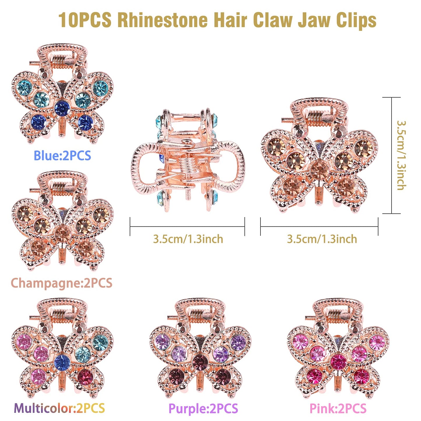 QXUJI 10PCS Rhinestone Hair Claw Jaw Clips, Crystal Metal No-slip Hair Grip Clamps, Mini Butterfly Bangs Clip Bow Hair Claw Gripper, for Women Girls Beauty & Personal Care QXUJI