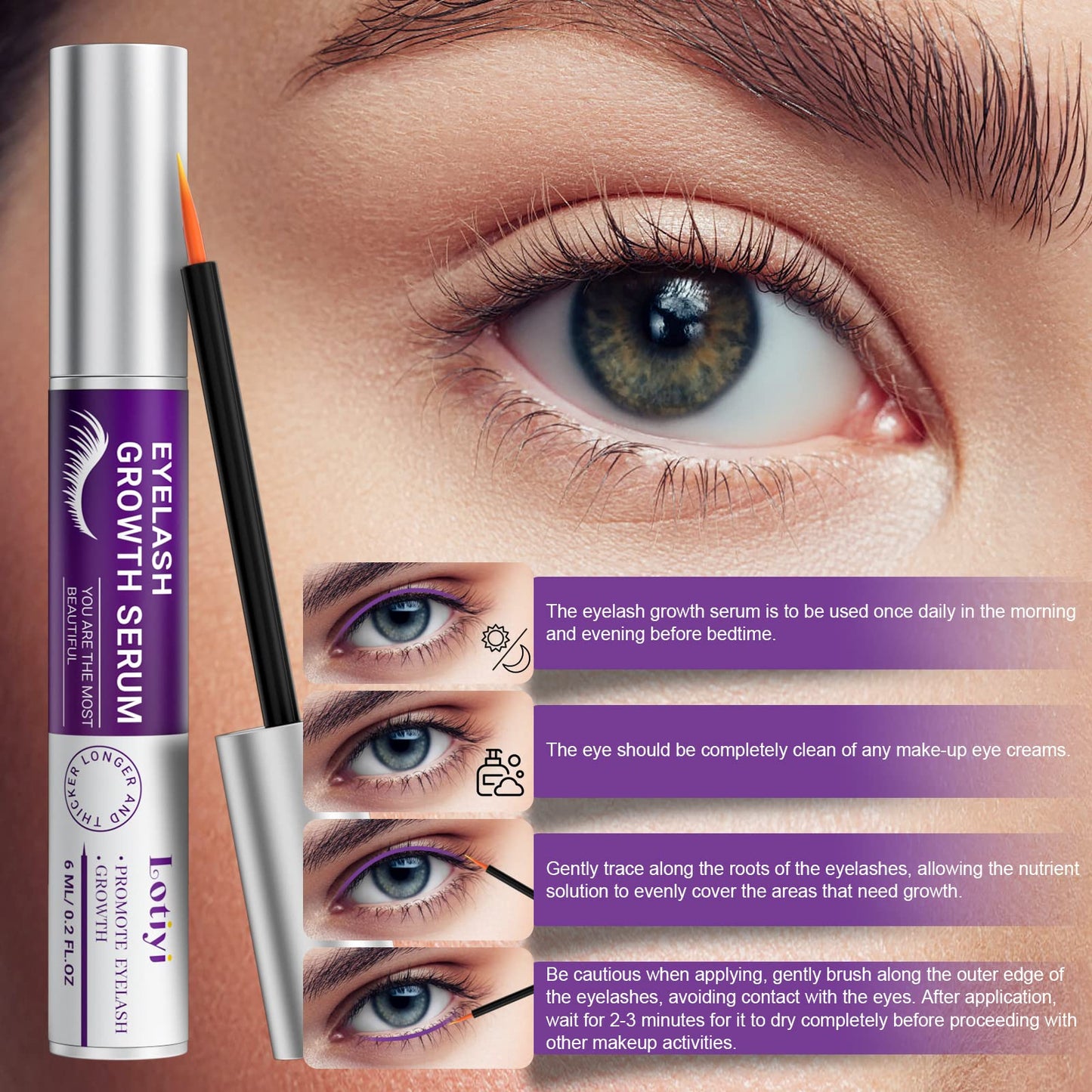 LOTIYI Eyelashes Growth Serum -6ml Eyelash Growth Serum for Natural Lashes & Extensions & Eyebrows, Thicker, Fuller & Longer Looking Beauty & Personal Care LOTIYI