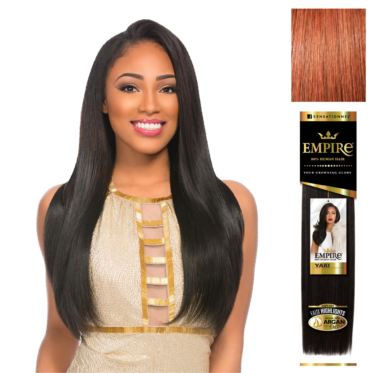 Sensationnel Empire Yaki Human Hair,1 Pack 8 inch, 350 COPPERRED
