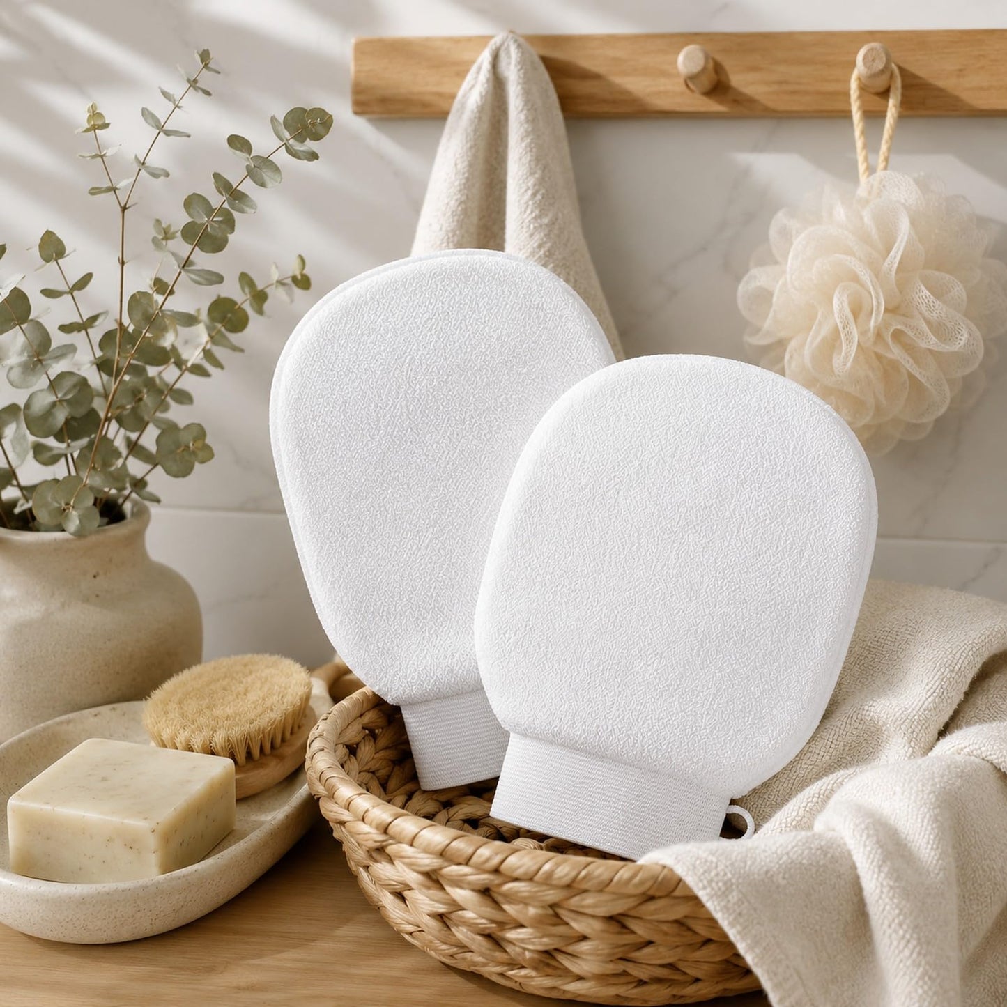 LOGOFUN 2PCS Exfoliator Gloves White Body Scrub Shower Bath Mitts Beauty and Personal Care LOGOFUN