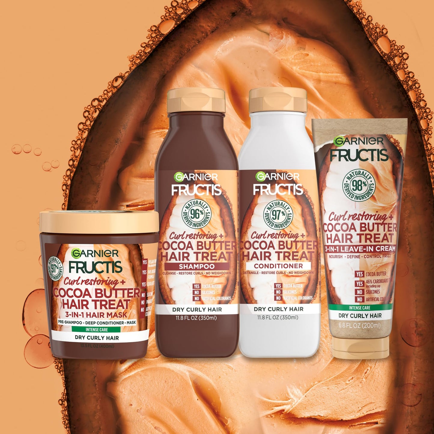 Garnier Fructis Curl Restoring Cocoa Butter Hair Treat 3 In 1 Leave In Cream 6.8oz/ 200ml, Brown Beauty & Personal Care Garnier