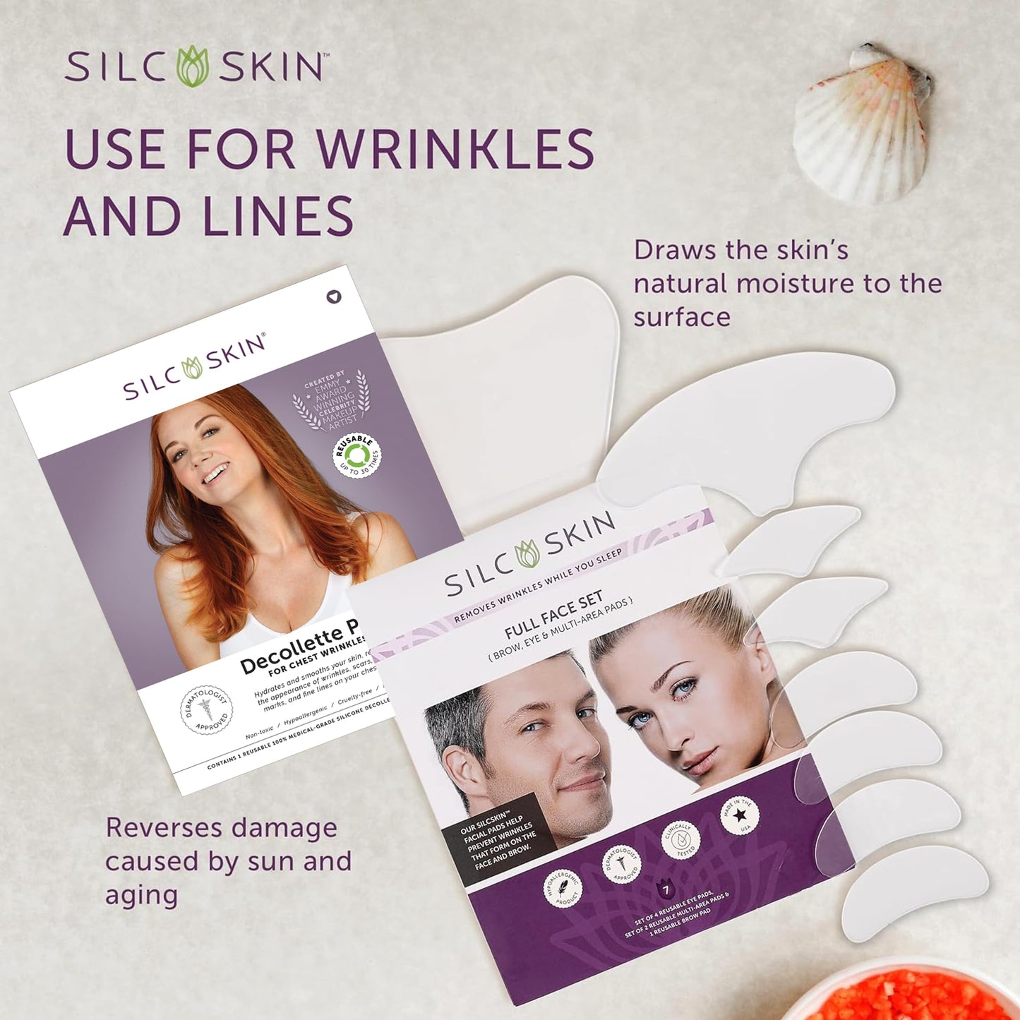 Silc Skin Decollette And Full Facial Set Silicone Pads, Reusable Medical Grade Silicone Face Patches And Chest Pad For Wrinkles, Holiday Beauty Gift Beauty & Personal Care Silc Skin