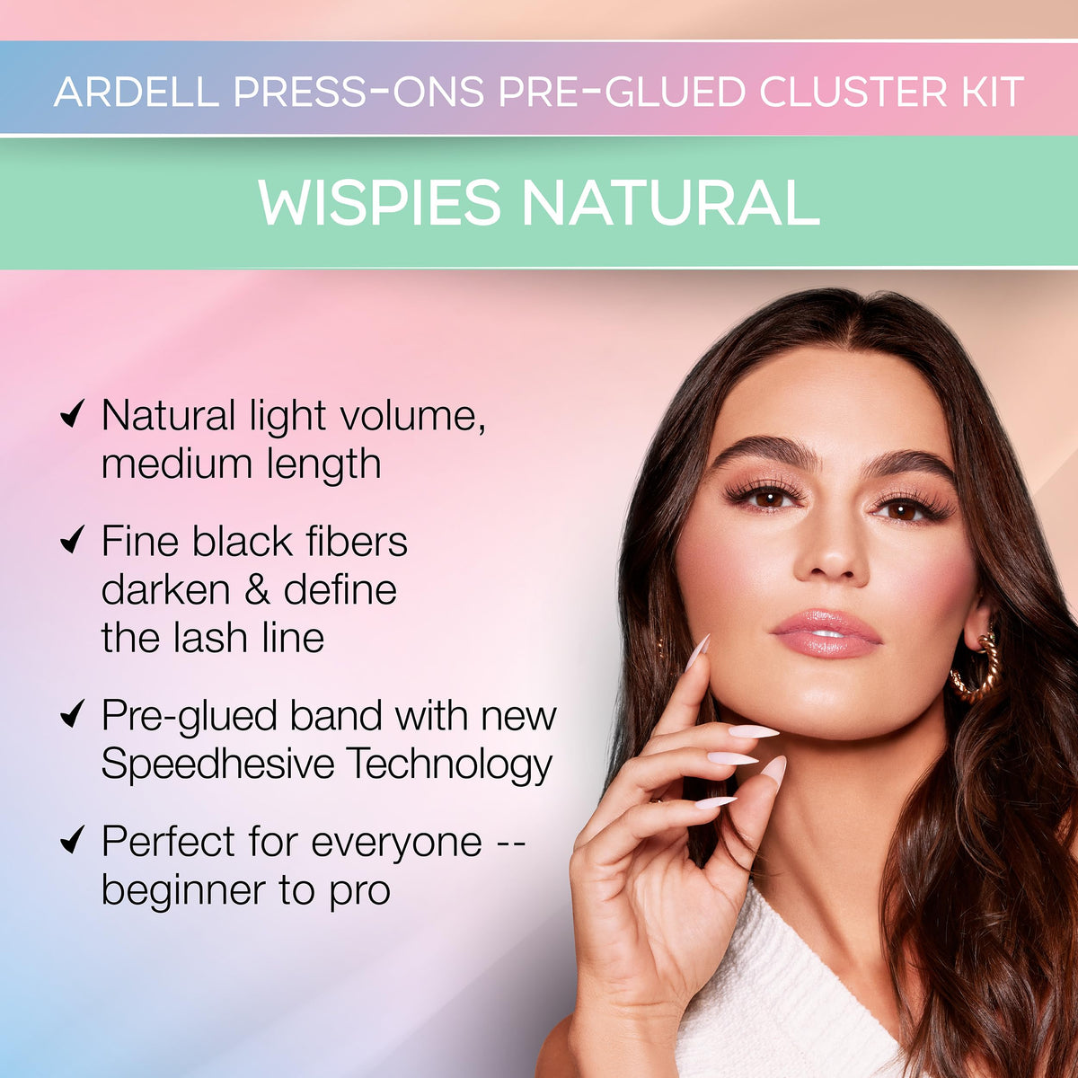 Ardell Press On Lashes Wispies Natural - Pre Glued Lash Clusters for All-Day Wear, 12 ct