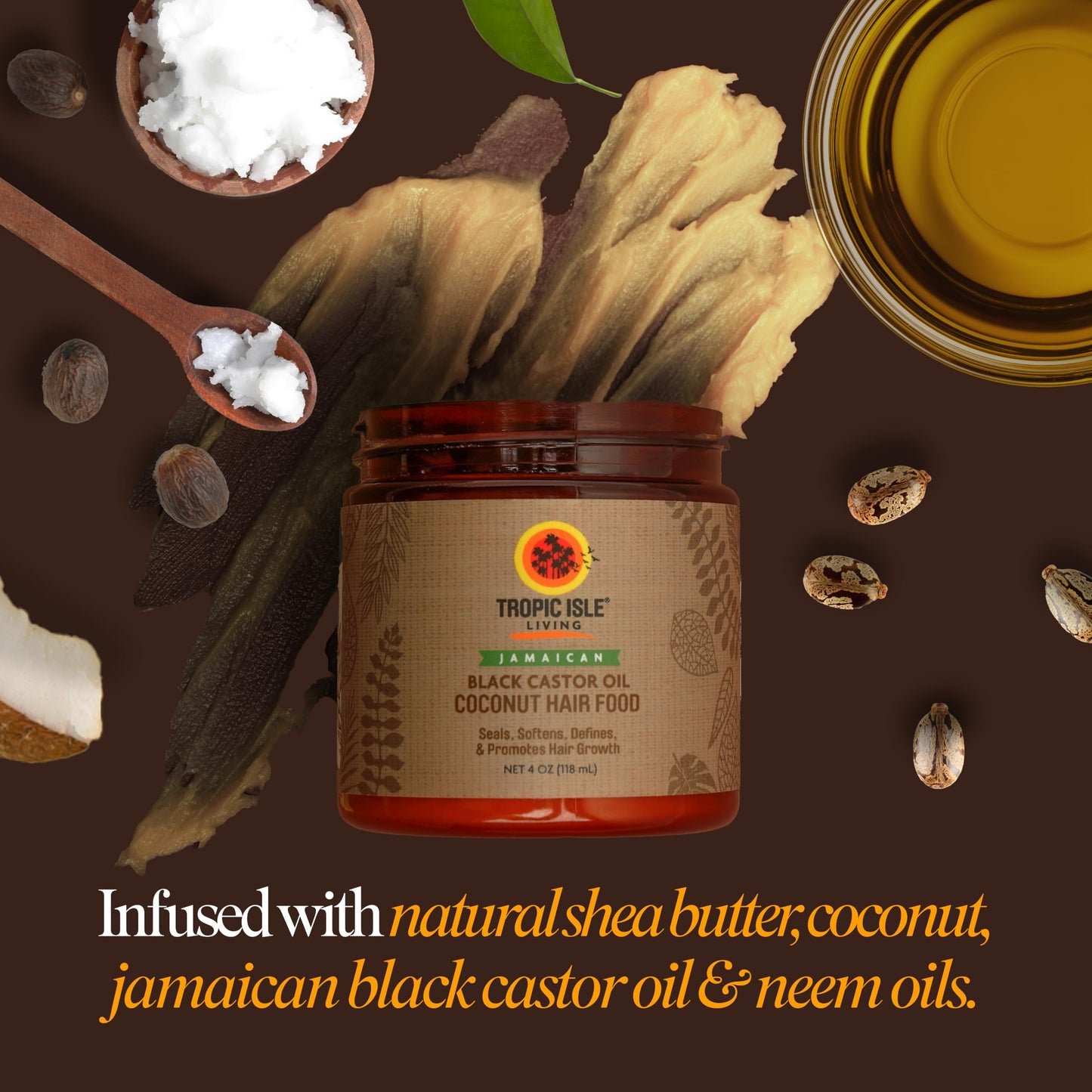 Jamaican Black Castor Oil Coconut Hair Food 4 oz | Seals, Softens, Defines & Promotes Hair Growth | Traditional Handmade Jamaican Black Castor Oil Beauty & Personal Care Tropic Isle Living