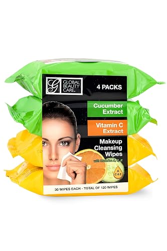 Global Beauty Care Makeup Cleansing Wipes 120 Count (4-Pack) (ASSORTED - 2PK x VITAMIN C | CUCUMBER) Beauty & Personal Care Global Beauty Care