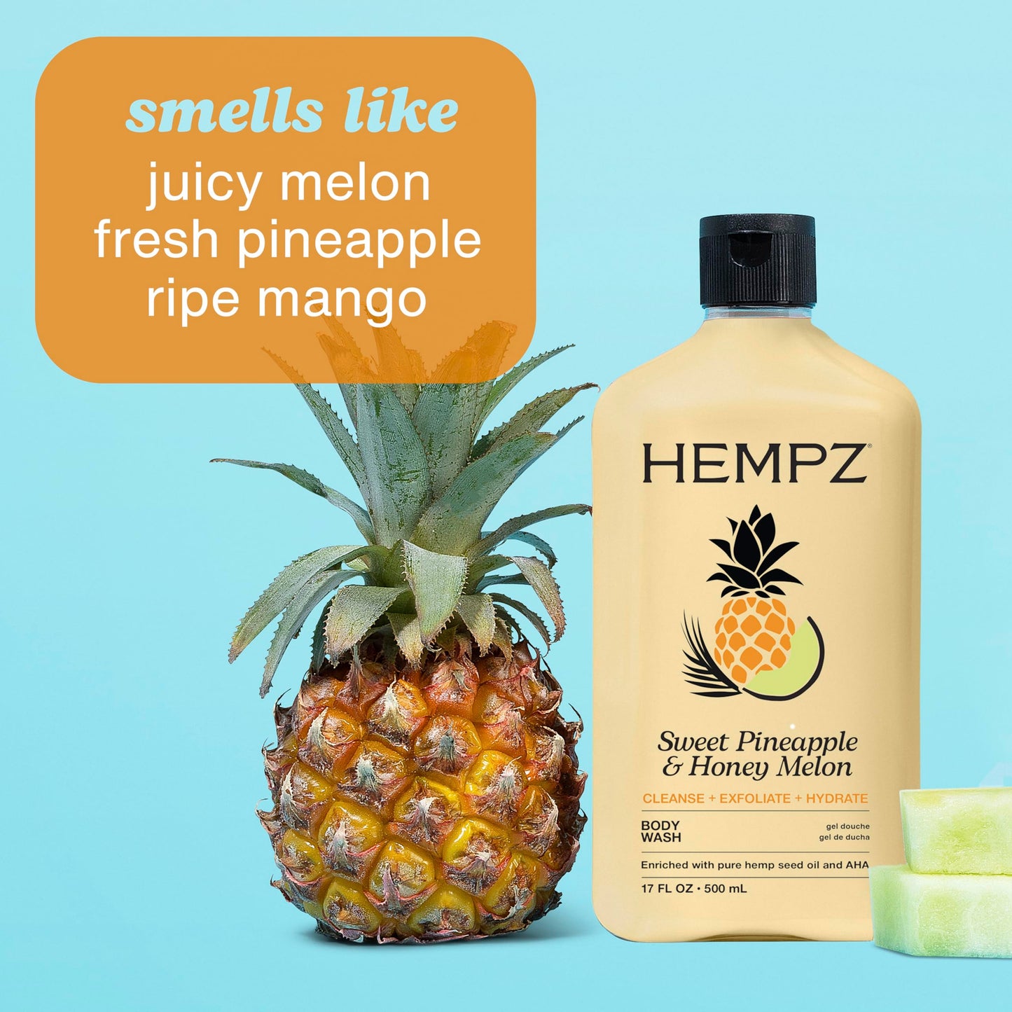 Hempz Body Wash - Sweet Pineapple & Honey Melon - Hydrating for Sensitive Skin, Scented, Exfoliating with Shea Butter, Pure Hemp Seed Oil, and Algae Beauty & Personal Care Hempz