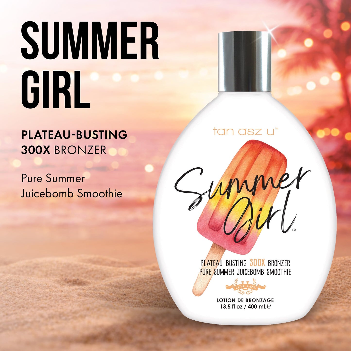 Tan Asz U Summer Girl Tanning Lotion, Plateau-Busting 300X Bronzer, Pure Summer Juicebomb Smoothie Tanning Lotion with Carrot Oil, Hyaluronic Acid Beauty & Personal Care Tan Asz U