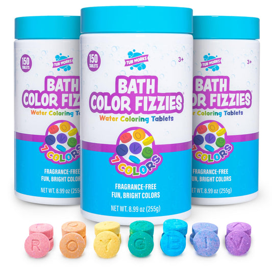 Tub Works® Bath Color Fizzies®, 150 Count, 3 Pack - Nontoxic & Fragrance-Free - Color Bath Drops Create Fun Bath Colors - Bath Color Tablets in 7 Beauty and Personal Care Tub Works