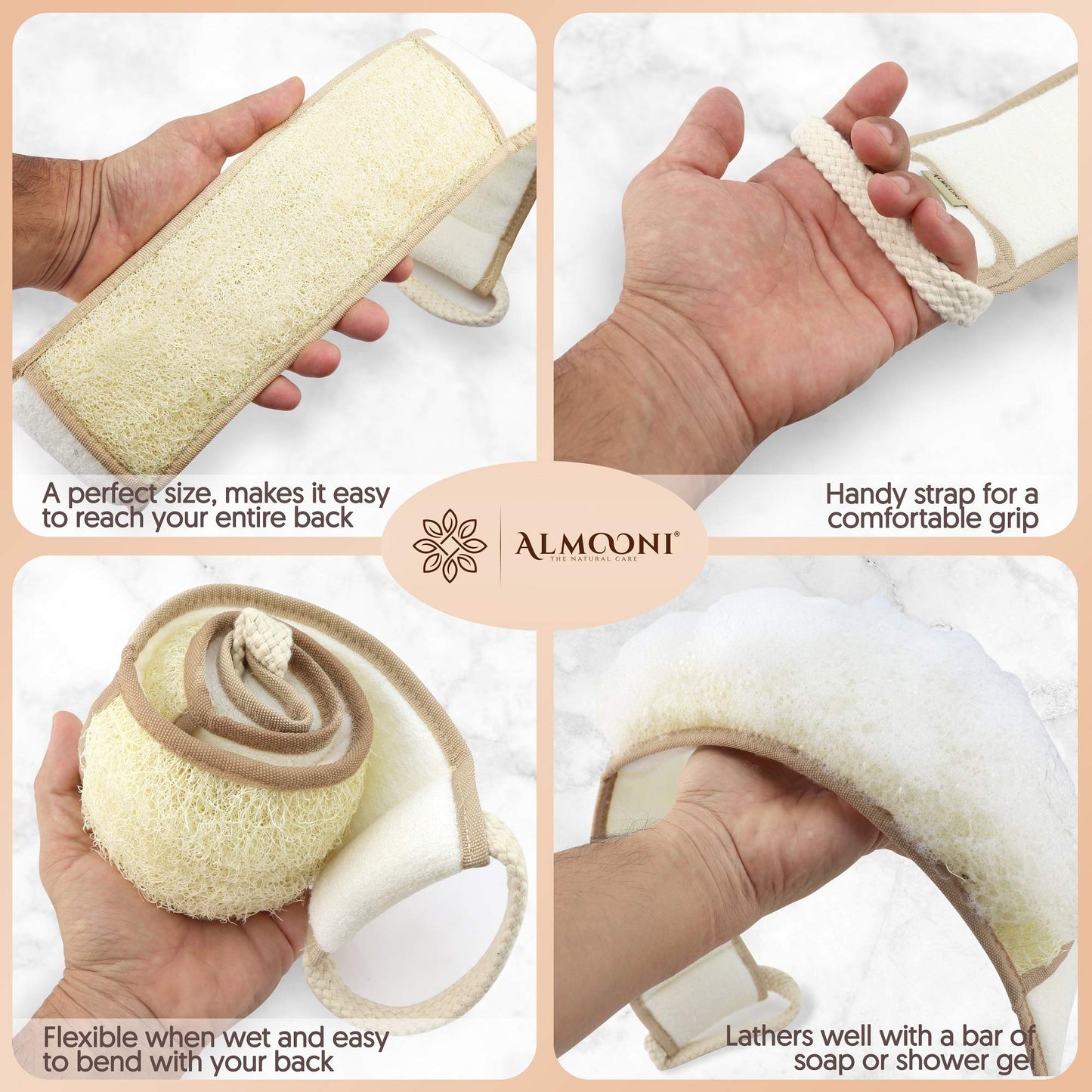 Almooni Natural Egyptian Loofah Back Scrubbers for Use in Shower, Exfoliating Natural Loofah Back Scrubber for Shower for Men and Women to Clean Your Beauty & Personal Care ALMOONI