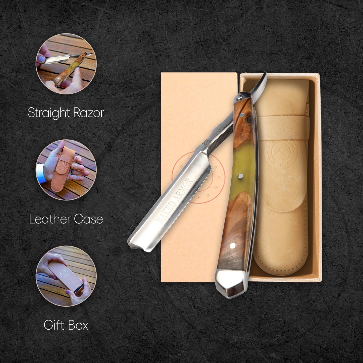 Naked Armor Professional Straight Razor for Men - Shave Ready 7/8" Japanese Stainless Steel Barber Razor - Griflet Straight Edge Razor with Sandalwood Beauty and Personal Care Naked Armor