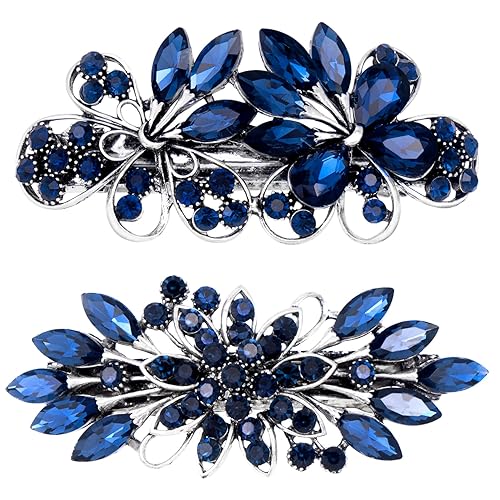 CustomyLife 2pcs 3.35inch Vintage Crystal Hair Barrettes, Sapphire Blue Bun Updo Hair Clips, Sparkly Rhinestone French Wedding Prom Formal Hair Beauty & Personal Care CustomyLife