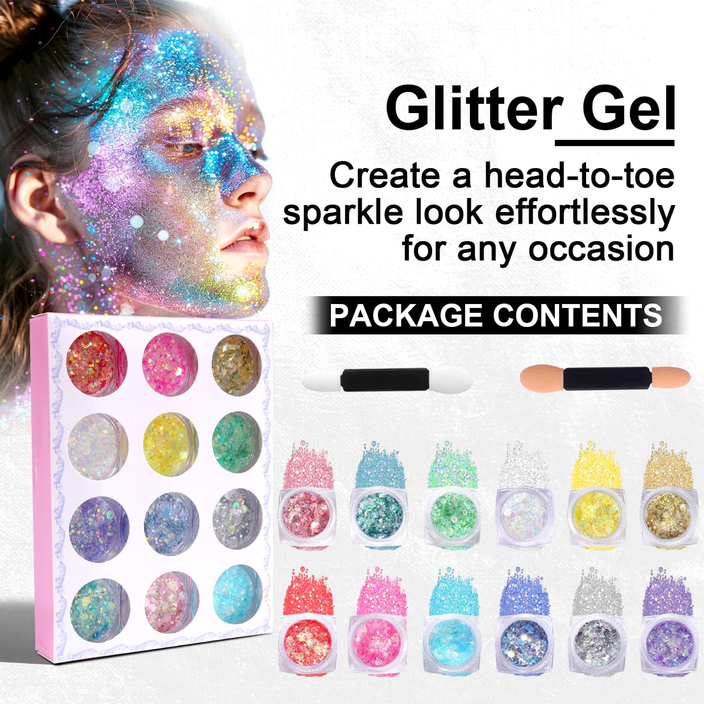 12 Colors Glitter Gel for Face, Body, Hair & Nails Makeup for Festival, Halloween, Party, Cosplay Easy to Apply & Wash Off Women, Teens & Kids Beauty & Personal Care Ultikare