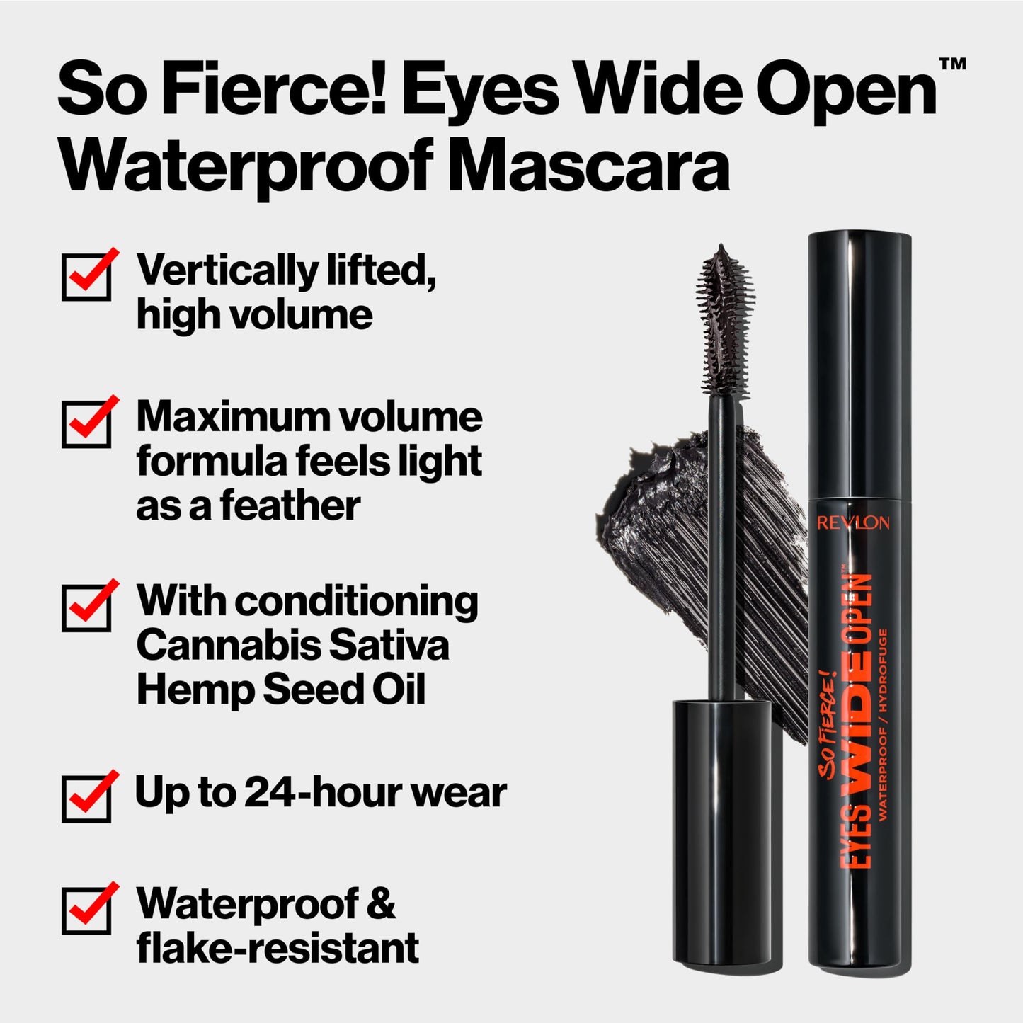 Revlon So Fierce Eyes Wide Open Mascara with Push-up Brush, For Volumizing & High Lifting Eyelashes, Smudge-proof, Flake Resistant, 104 Waterproof Beauty & Personal Care REVLON