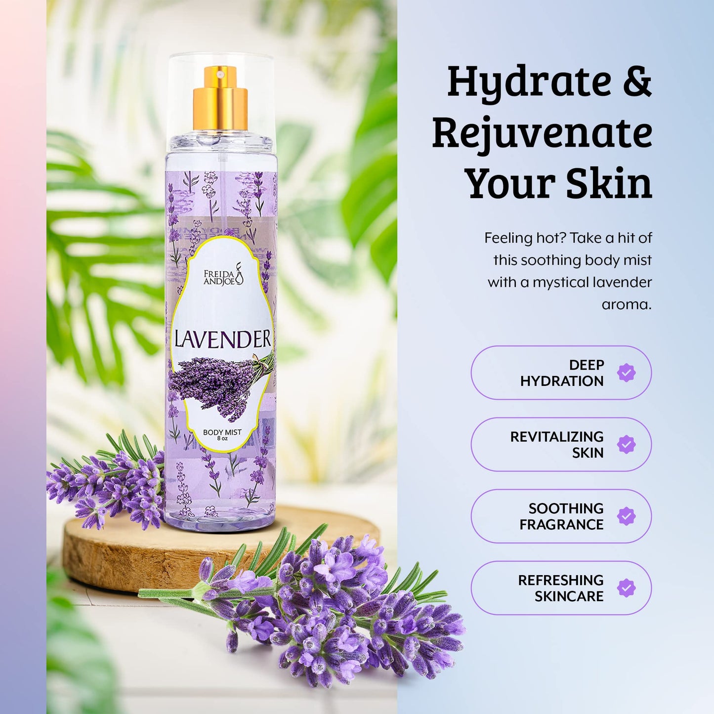 Lavender Luxury Body Spray For Women, Womens Perfume Fragrance Body Mist & Sprays, Women's Woodsy Scented Gifts & Presents, 8 oz Fine Mist Spray Beauty & Personal Care Freida and Joe