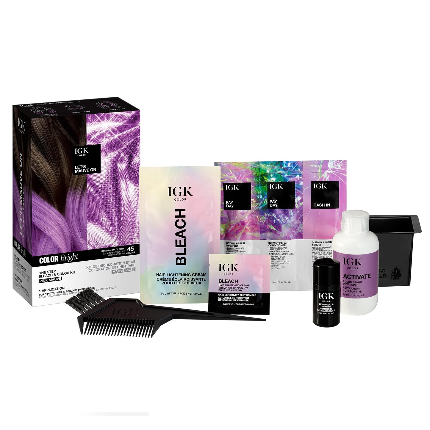 IGK Color Bright One Step Bleach & Color Kit for Accent Pieces LET'S MAUVE ON - Pink Mauve | One-Step Color Processing + Replenishes + Hydrates | Beauty & Personal Care IGK