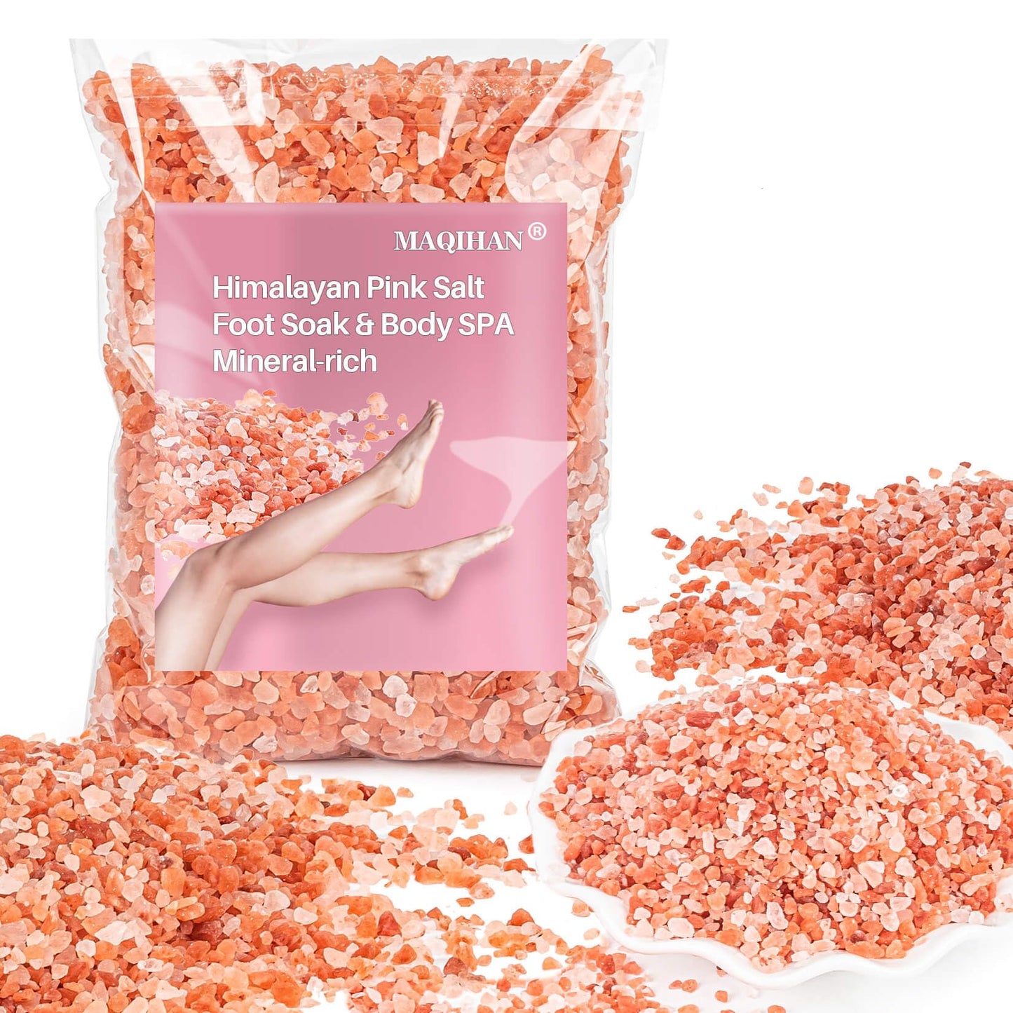 MAQIHAN Pink Himalayan Bath Salt - 10 Oz Himalayan Pink Salt for Bath Soak, Unscented Fine & Coarse Mix, Gentle Full Body & Foot Spa Care for Relaxing Beauty and Personal Care MAQIHAN