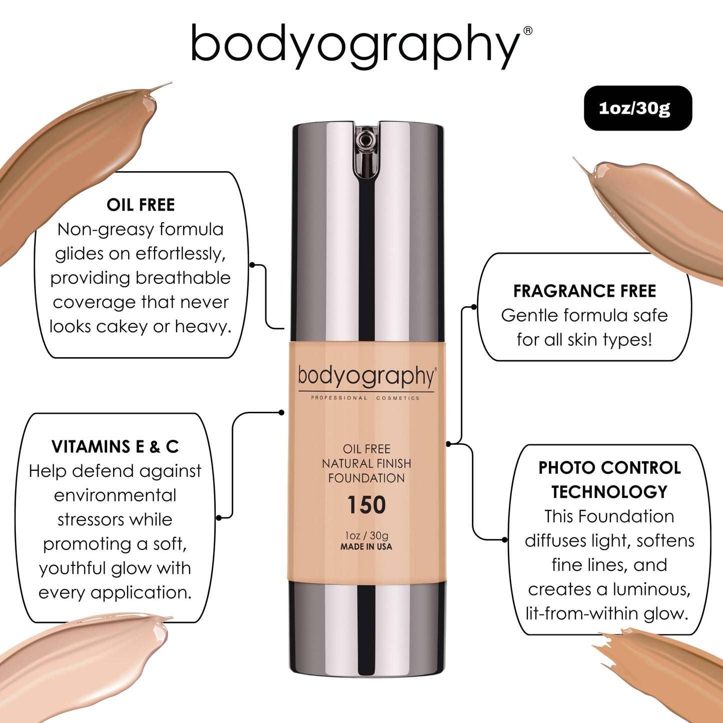 Bodyography Natural Finish Foundation (Dark/Warm #240) | Oil-Free, Anti-Aging Salon Foundation with Vitamin E & C | Photo-Ready, Skin-Perfecting Beauty & Personal Care Bodyography