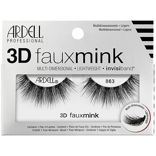 Ardell 3D Faux Mink Lashes 863 - Multi-Dimensional Lashes Natural Look Wispy Finish with Invisiband, 1 Pair Beauty & Personal Care Ardell