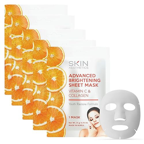 Skin Aesthetics Vitamin C & Collagen Sheet Face Mask - Reduces Wrinkles & Age Spots, Hydrating - Dermatologist Tested Korean Skincare - Clean Beauty Beauty & Personal Care Skin Aesthetics