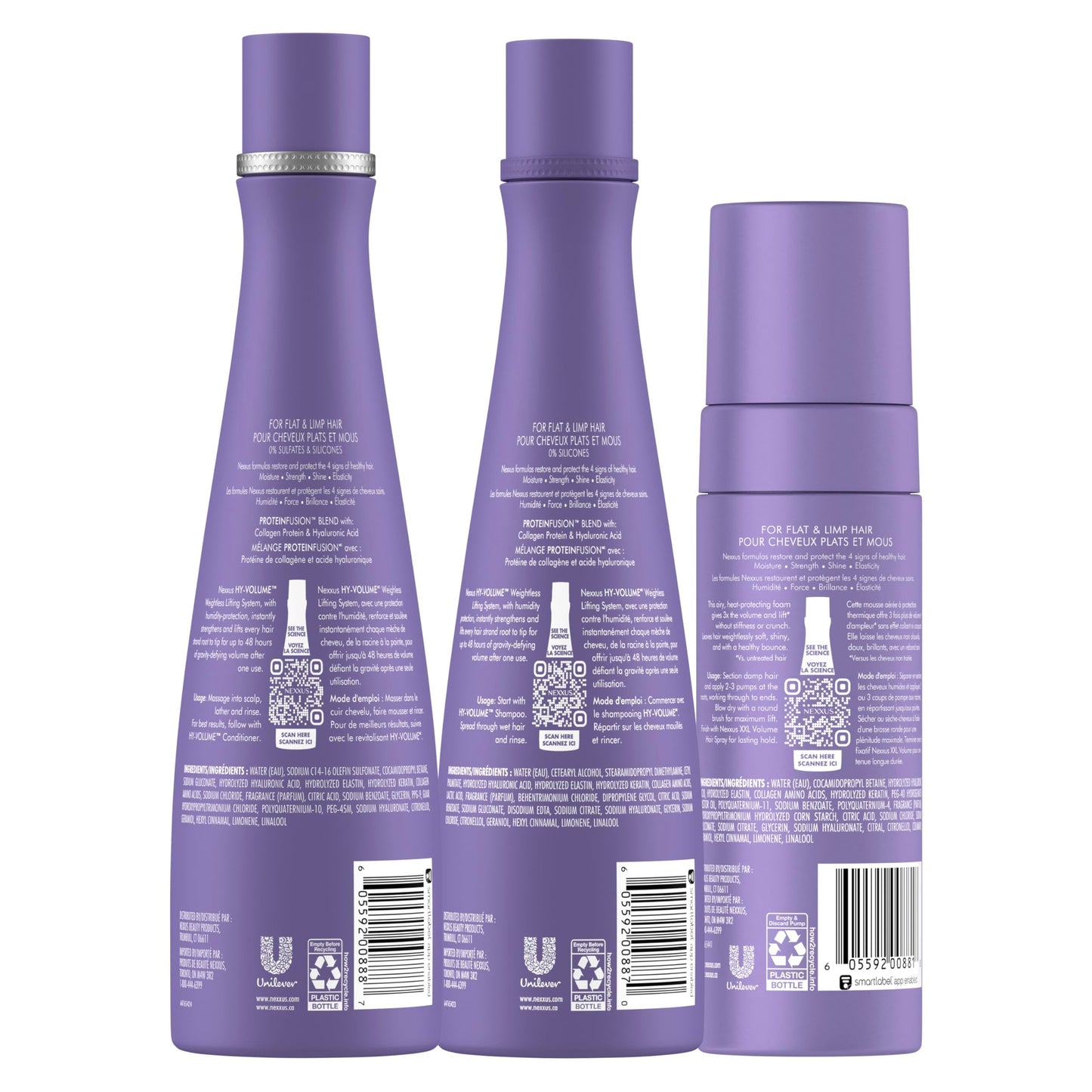 Nexxus HY-VOLUME Weightless Lift Shampoo, Conditioner & Foam 3 Pack PROTEIN FUSION with Collagen Protein & Hyaluronic Acid For Flat & Limp Hair for 48 Beauty & Personal Care Nexxus