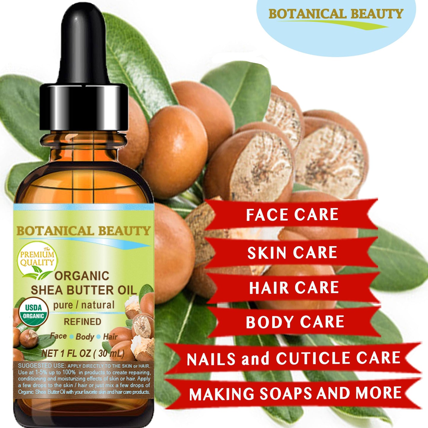 Botanical Beauty Organic SHEA BUTTER OIL 100% Pure Natural Undiluted Refined Cold Pressed Carrier Oil for Face, Skin, Hair, Lip, Nails. African Shea Beauty & Personal Care Botanical Beauty