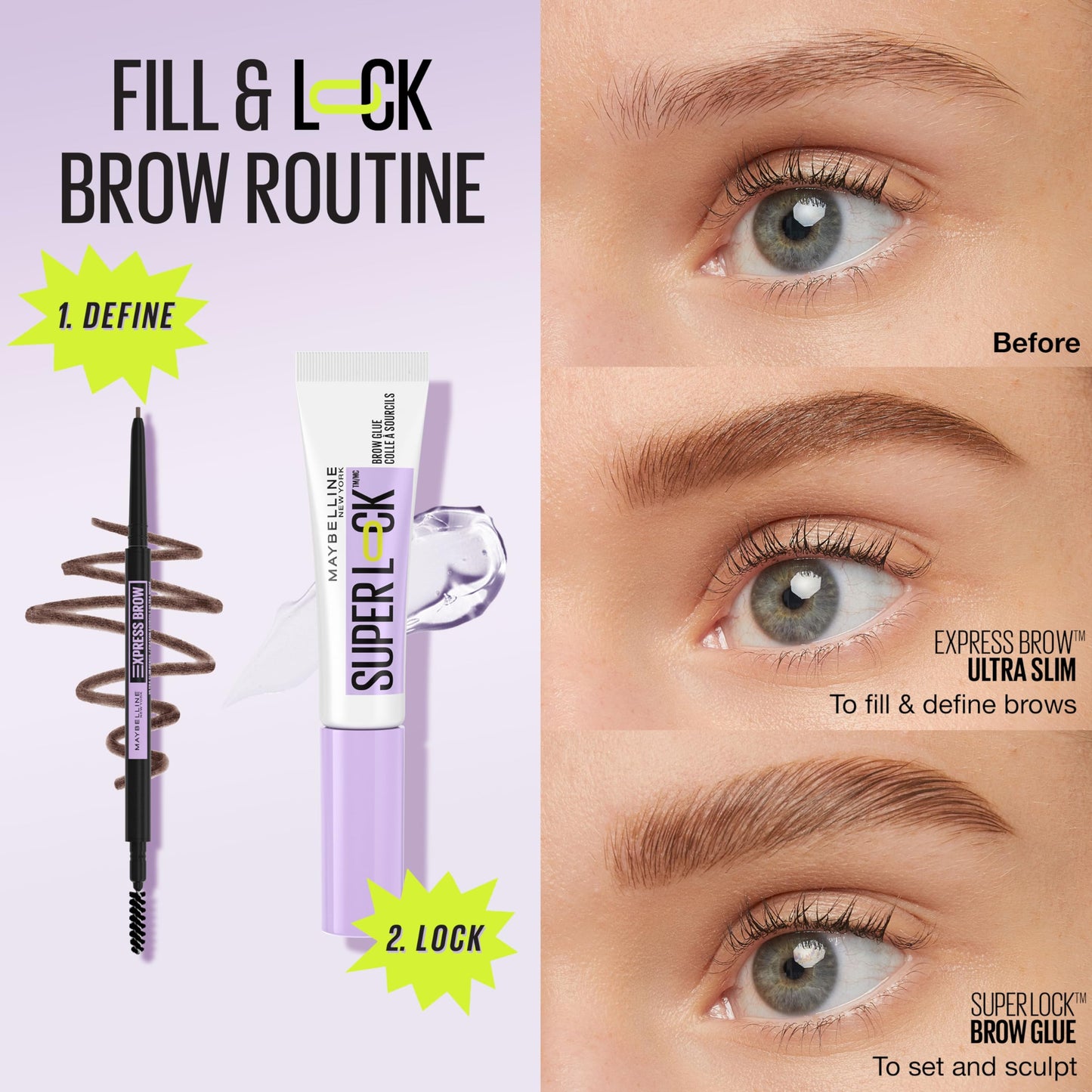 Maybelline Super Lock Brow Glue Eyebrow Gel, Lightweight Brow Gel For Up To 24HR Hold, Clear, 1 Count Beauty & Personal Care MAYBELLINE