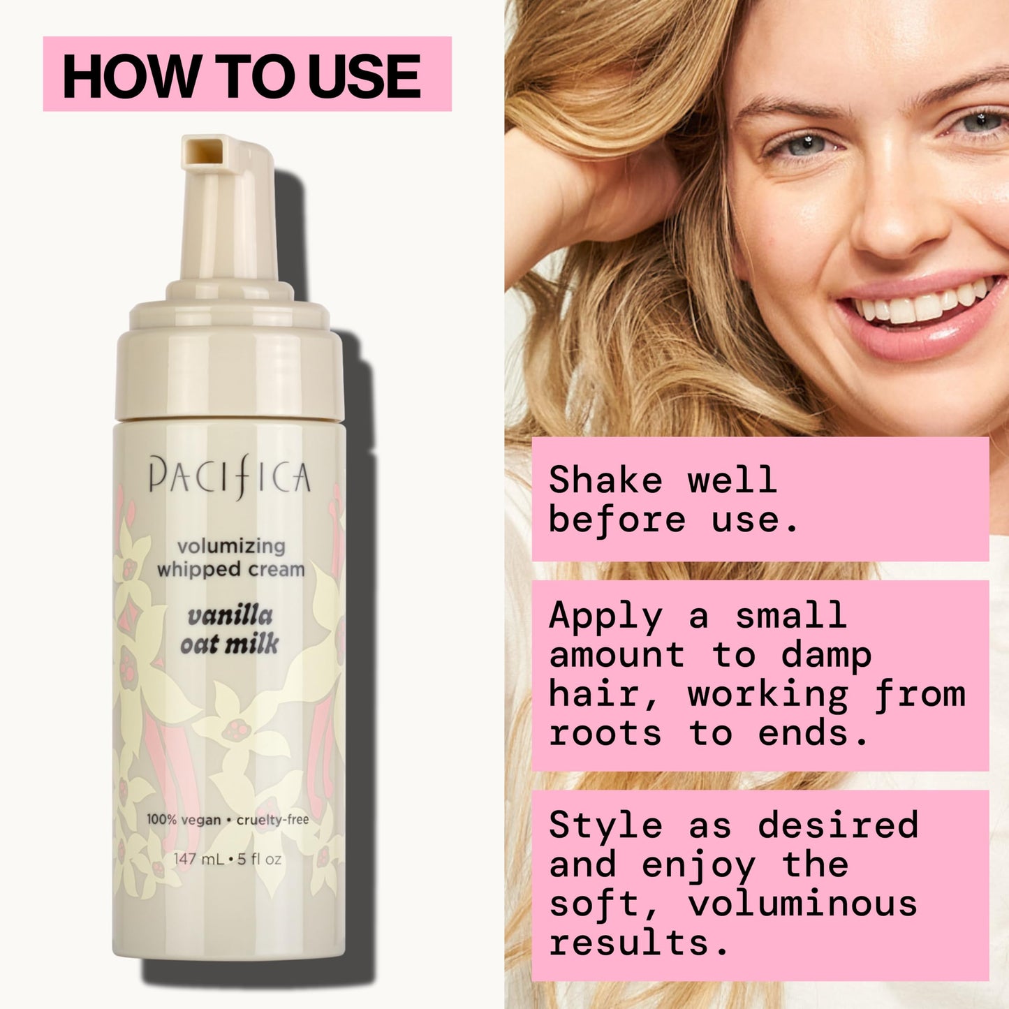 Pacifica Hair Mousse - Vanilla Oat Milk - Light Hold for Soft Volume & Hydration with Touchable Hold, Delightful Vanilla Scent, Vegan & Cruelty-Free Beauty & Personal Care Pacifica