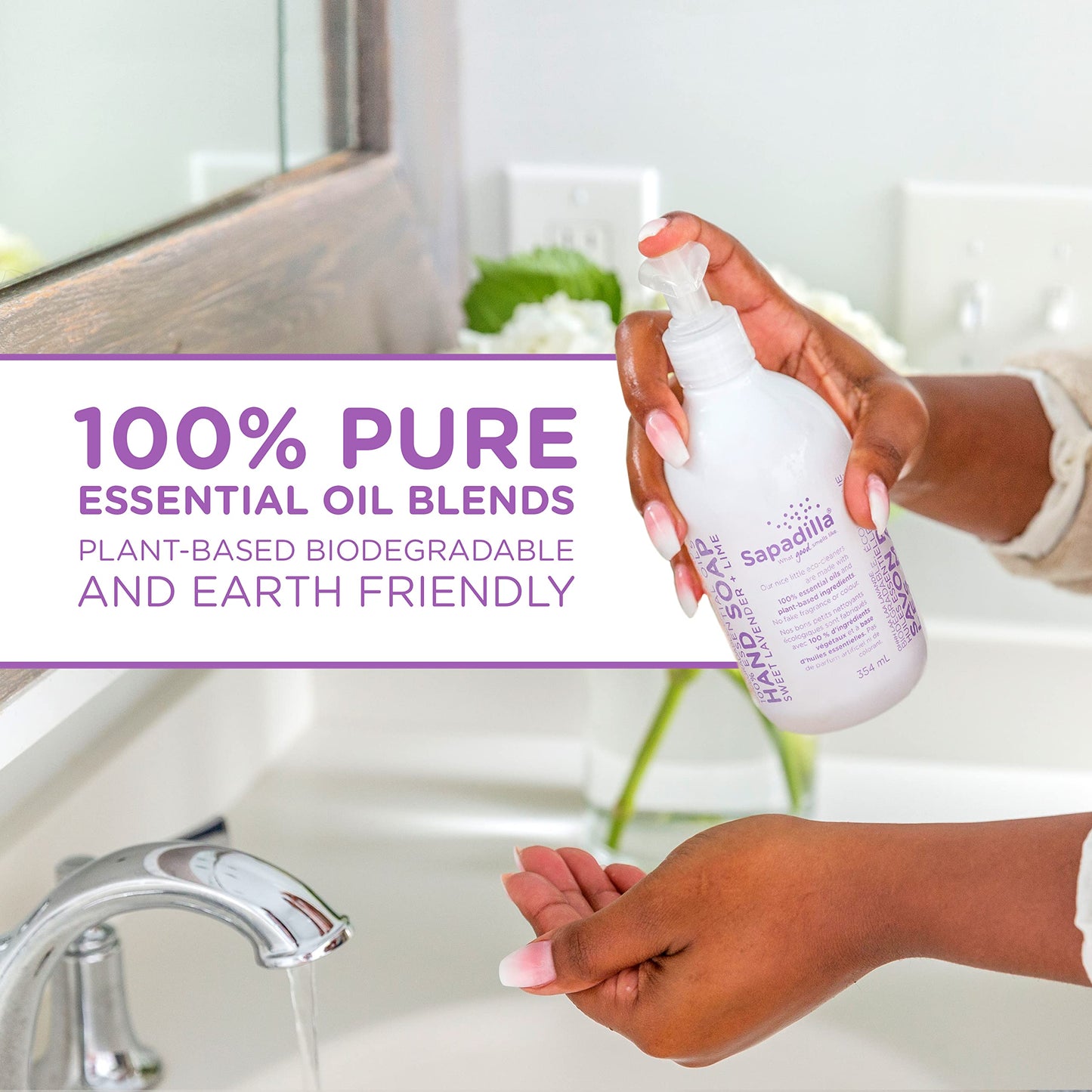 Sapadilla Liquid Hand Soap - Sweet Lavender + Lime - Made with 100% Pure Essential Oil Blends, Cleansing & Moisturizing, Aromatic & Fragrant Hand Beauty & Personal Care Sapadilla