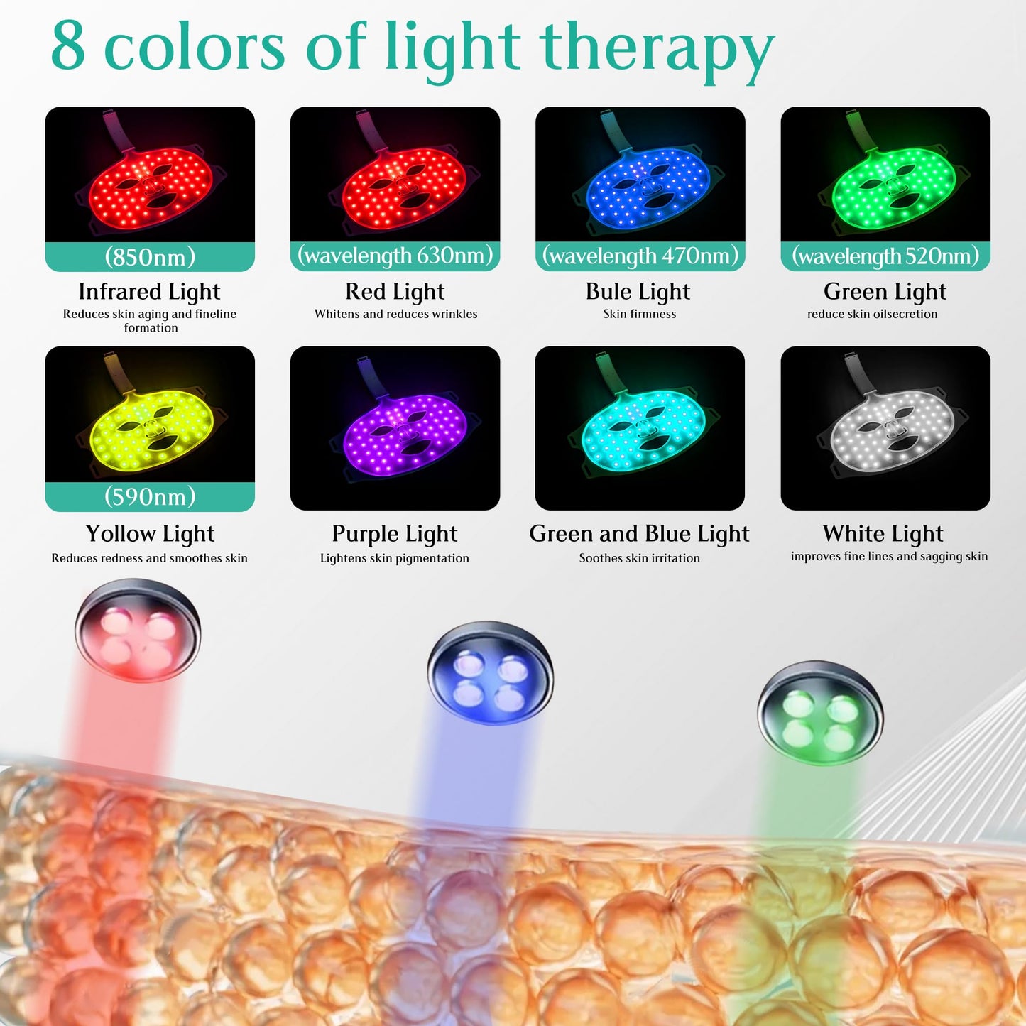 Red Light Therapy for Face, Led Contour Face Mask Light Therapy, 7+1 Color Near-infrared 850 Led Light Mask Portable and Rechargeable, Red Light Beauty & Personal Care BUBLOC