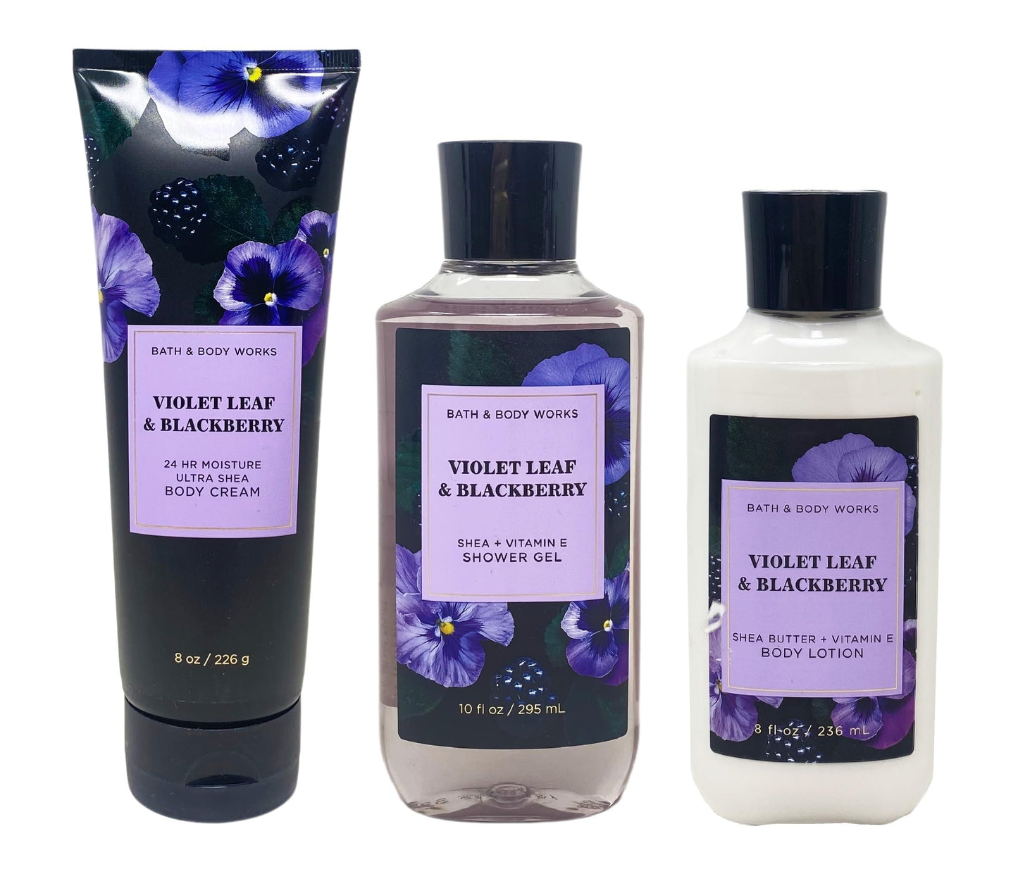Bath & Body Works Violet Leaf & Blackberry 3 Piece Bundle - Body Cream - Shower Gel - Body Lotion - Full Size Beauty and Personal Care Bath & Body Works
