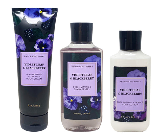 Bath & Body Works Violet Leaf & Blackberry 3 Piece Bundle - Body Cream - Shower Gel - Body Lotion - Full Size Beauty and Personal Care Bath & Body Works