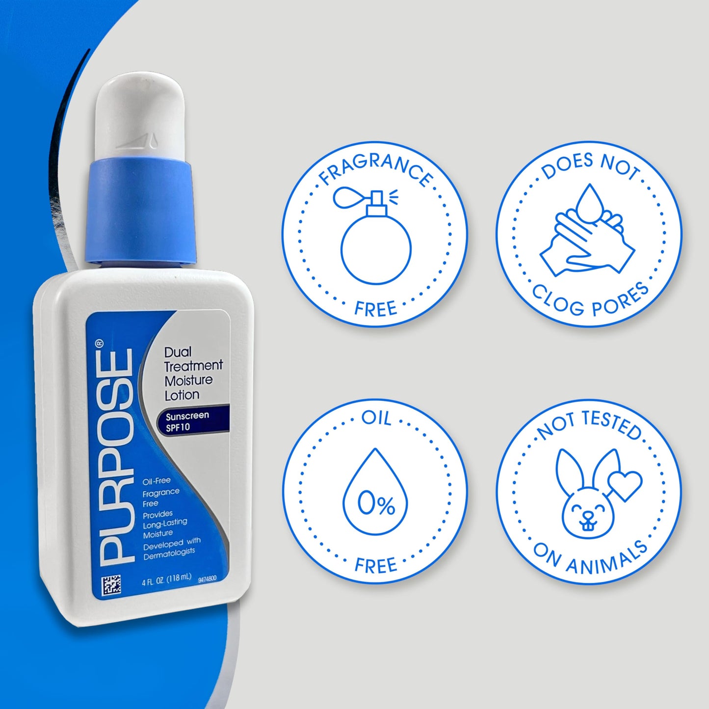 Purpose Dual Treatment Moisture Lotion with SPF 10 - Oil-Free, Fragrance-Free Daily Moisturizer for Sensitive Skin - 4 Fluid Oz. Beauty & Personal Care Purpose