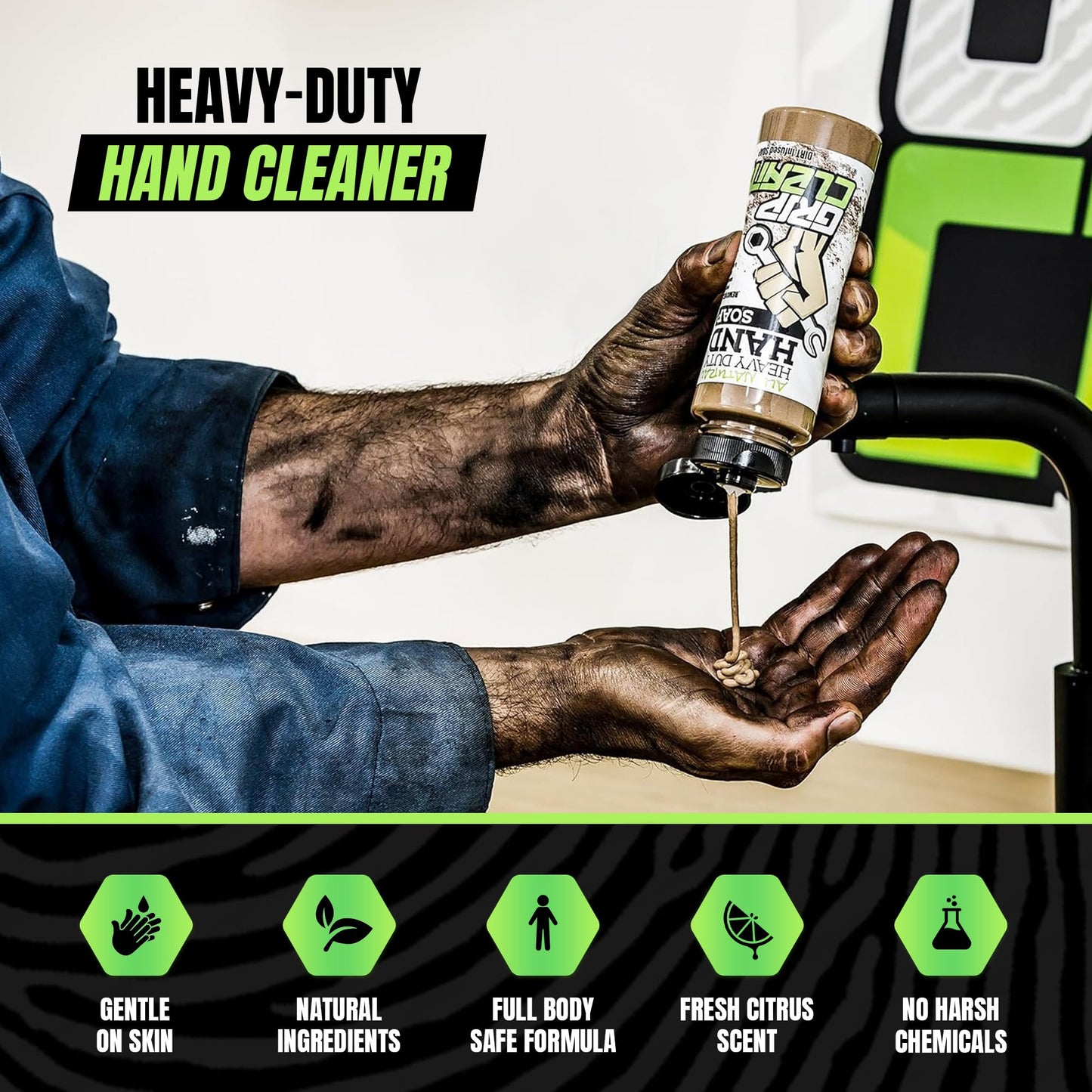 Grip Clean Heavy Duty Hand Cleaner for Mechanics - Natural Pumice & Clay-Infused Technology Removes Grease, Oil & Grime - Moisturizing Liquid Hand Beauty & Personal Care Grip Clean