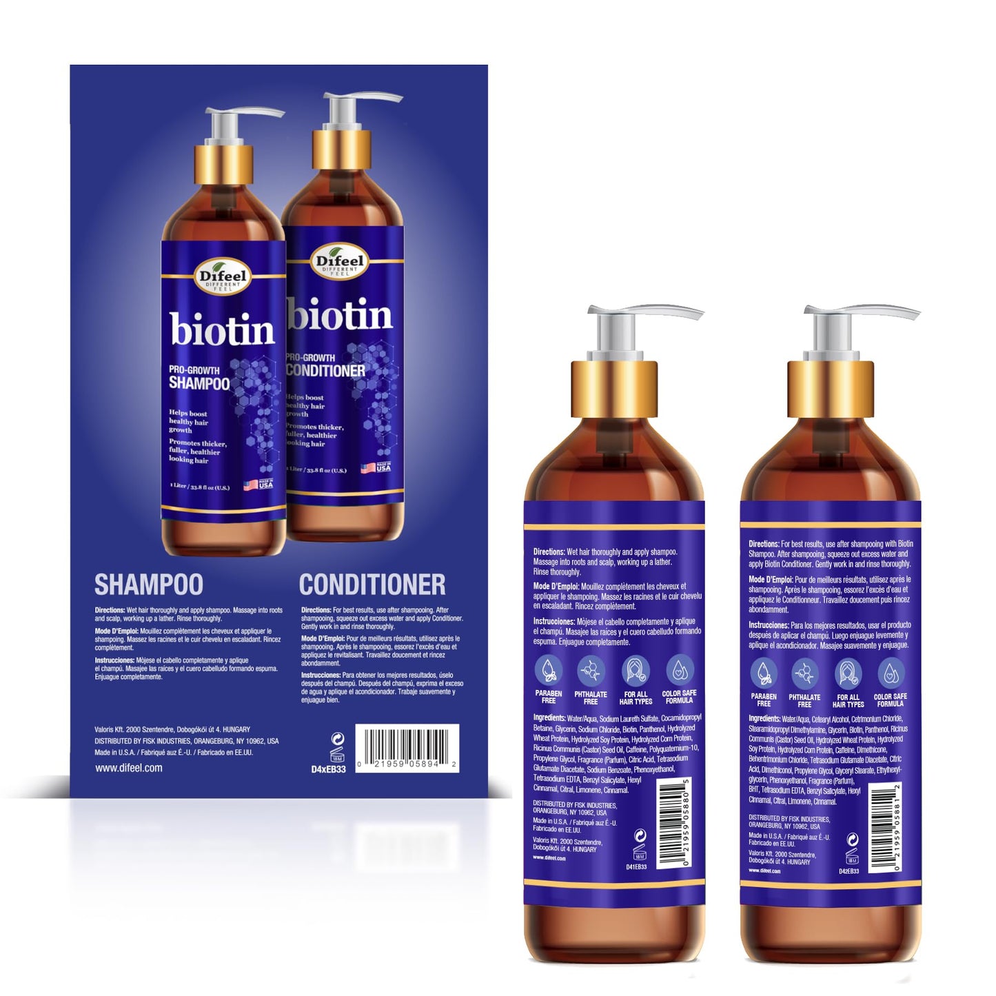 Difeel Elevated Biotin Shampoo & Conditioner LARGE 33.8oz 2-PC Gift Set - Shampoo and Conditioner for Thinning Hair and Hair Loss, Sulfate Free Beauty & Personal Care Difeel