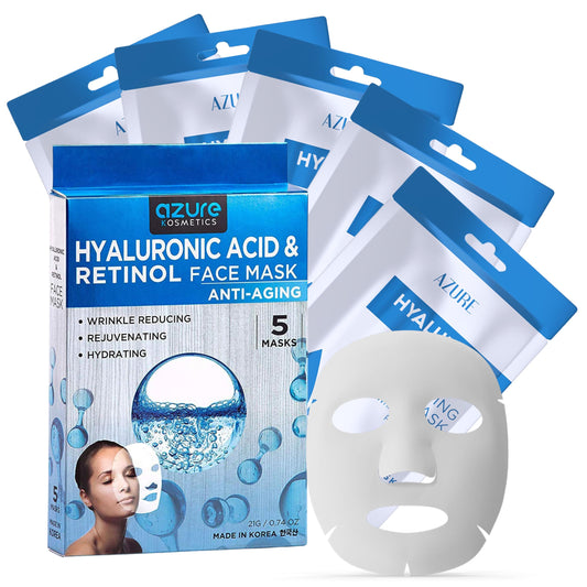 Azure Cosmetics Hyaluronic Acid & Retinol Anti Aging Face Mask - Dermatologist Tested - Rejuvenating & Hydrating - Helps Reduce Fine Lines Beauty & Personal Care Azure Cosmetics