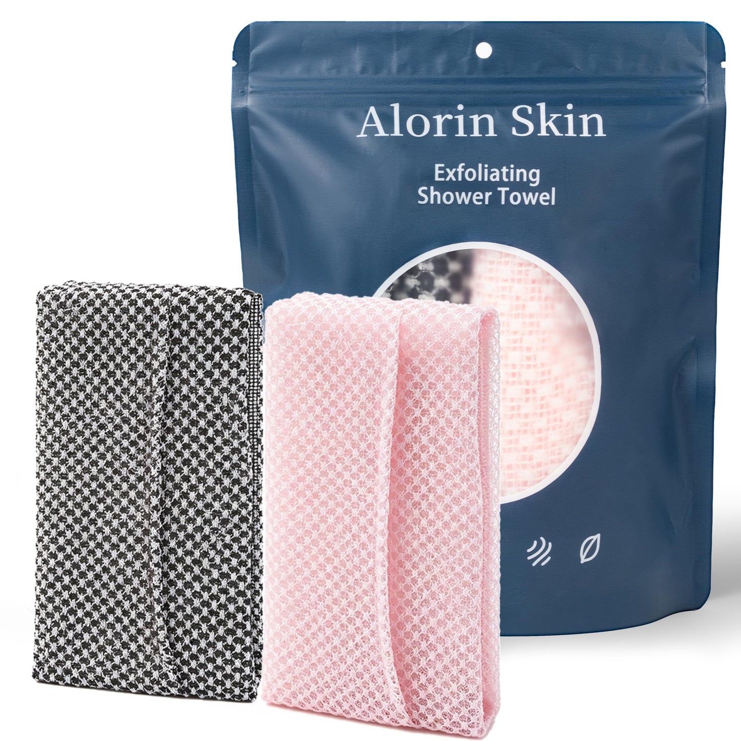 2 PC Alorin Silver Towel Exfoliating Shower Towel, Rip-Resistant Washcloth for All Skin Types, Pink and Black Beauty and Personal Care Alorin Skin