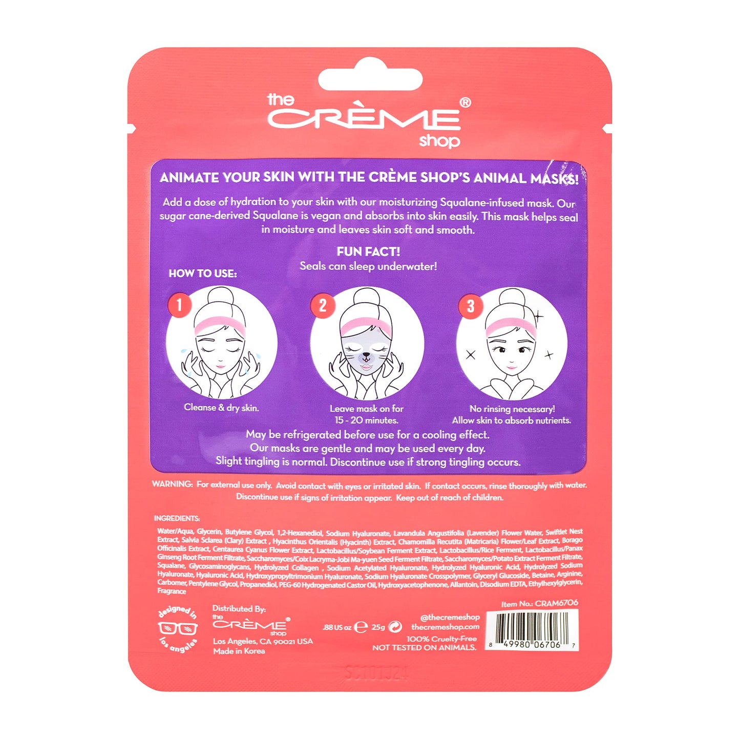 The Crème Shop Korean Skincare Animated Seal Face Mask - Infused with Moisturizing Vegan Squalane Beauty & Personal Care The Crème Shop