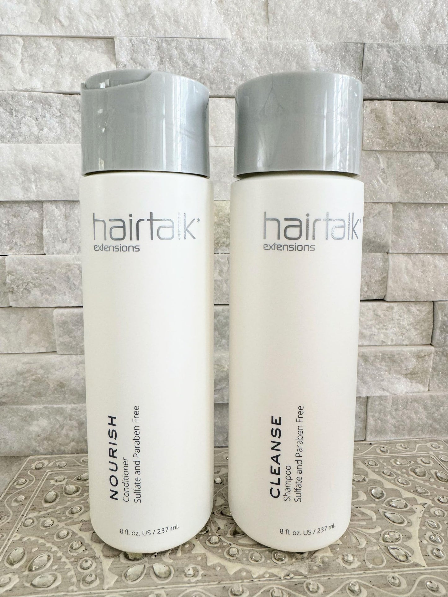 Hairtalk Extensions Cleanse Shampoo + Nourish Conditioner DUO - 8oz. each - NO Sulfate and Paraben, White Beauty & Personal Care hairtalk