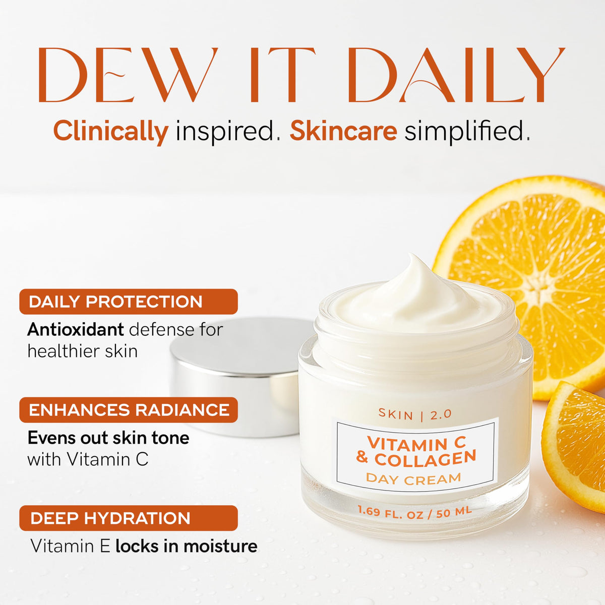 Skin 2.0 Vitamin C & Collagen Face Moisturizer - Dermatologist Tested, Anti-Aging, Skin Tightening - Brightening, Clean Beauty, Cruelty-Free, Korean Beauty & Personal Care Skin 2.0